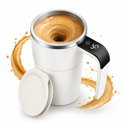 Automatic Magnetic Stirring Cup – Self-Mixing Stainless Steel Coffee Mug with One-Touch Button for Milk, Tea, Protein Shake & Juice